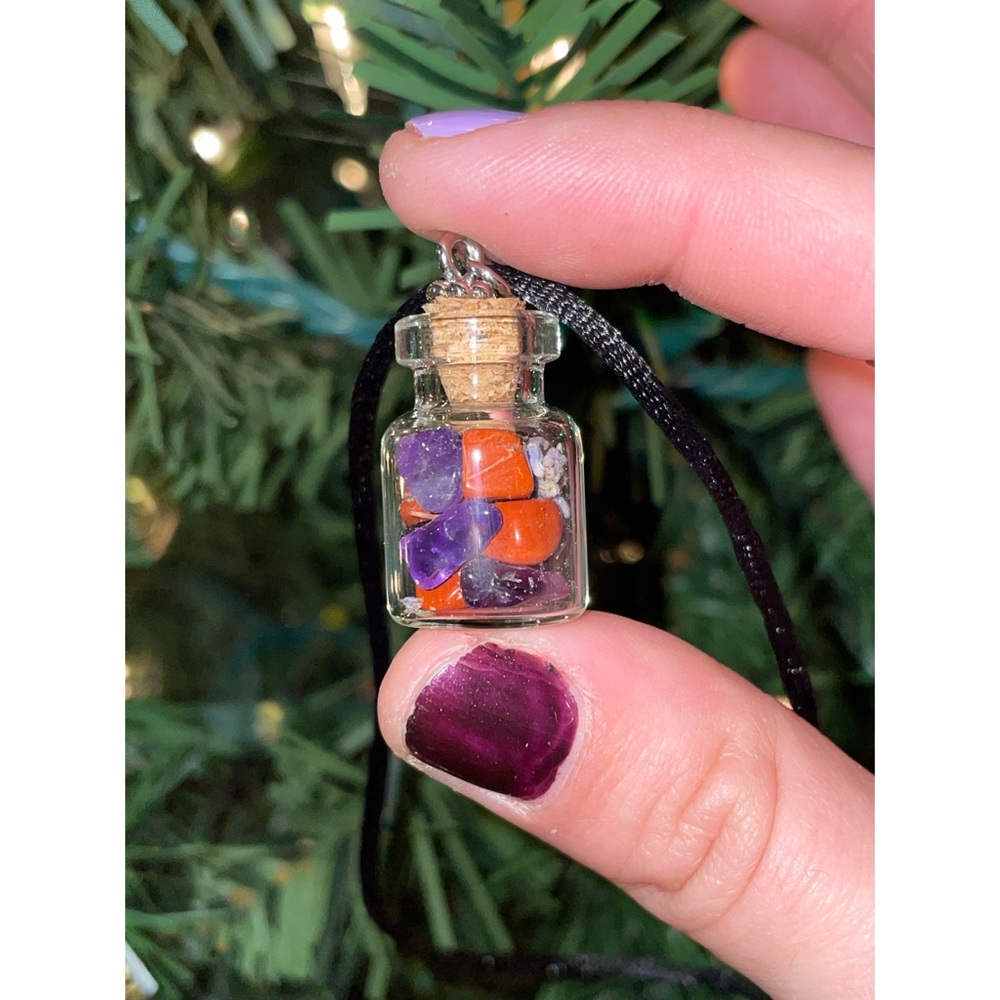 Red Jasper + Amethyst + Lavender Necklace | Mini Cork Jar Pendant | Hand Crafted